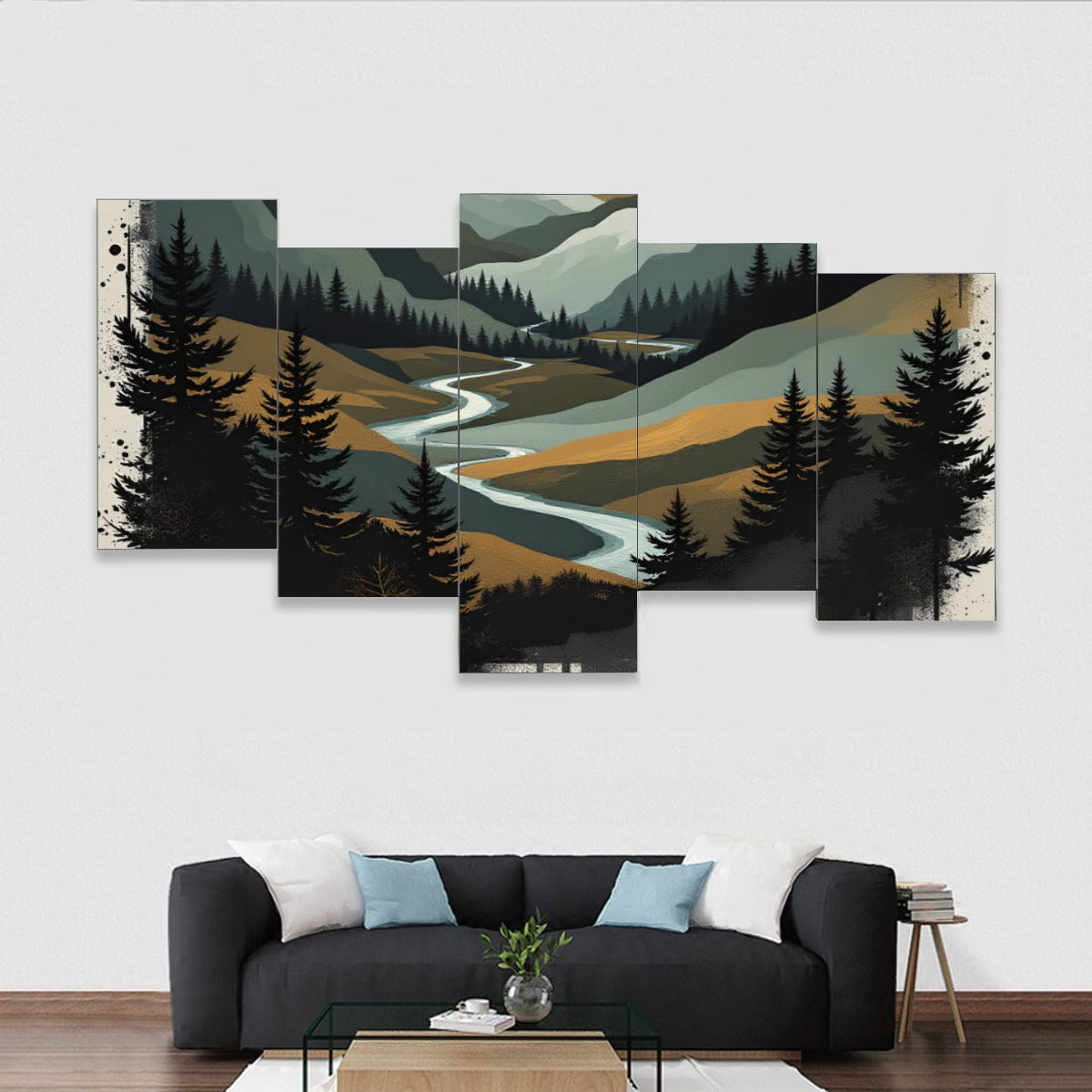 Framed five-piece mural