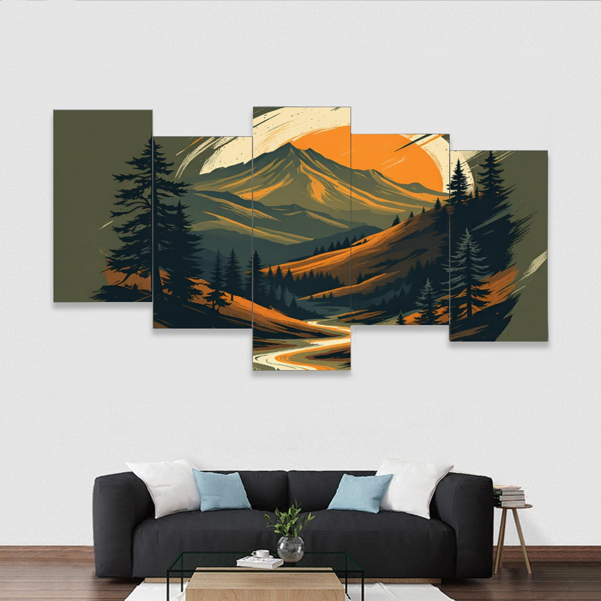 Framed five-piece mural