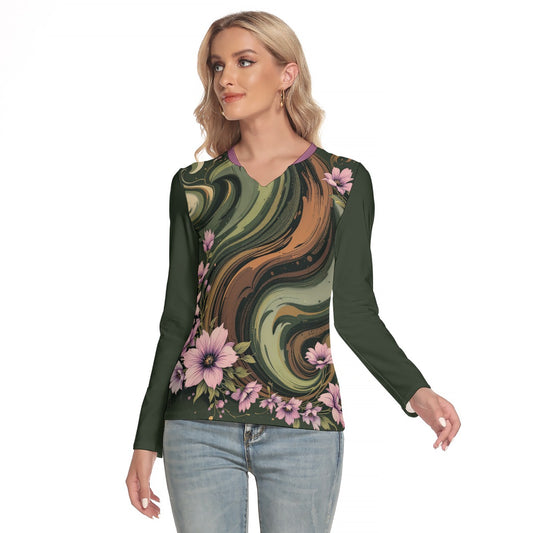 All-Over Print Women's V-Neck Long Sleeves T-Shirt