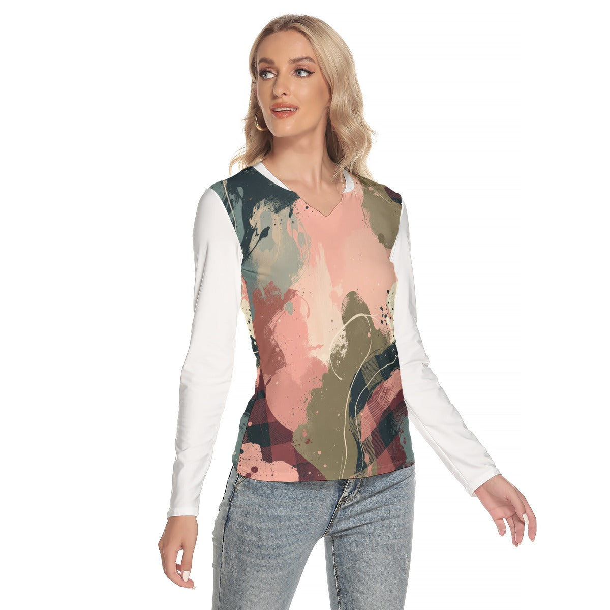 All-Over Print Women's V-Neck Long Sleeves T-Shirt