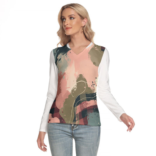 All-Over Print Women's V-Neck Long Sleeves T-Shirt