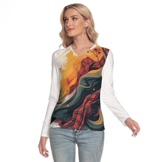 All-Over Print Women's V-Neck Long Sleeves T-Shirt