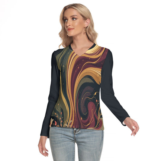 All-Over Print Women's V-Neck Long Sleeves T-Shirt