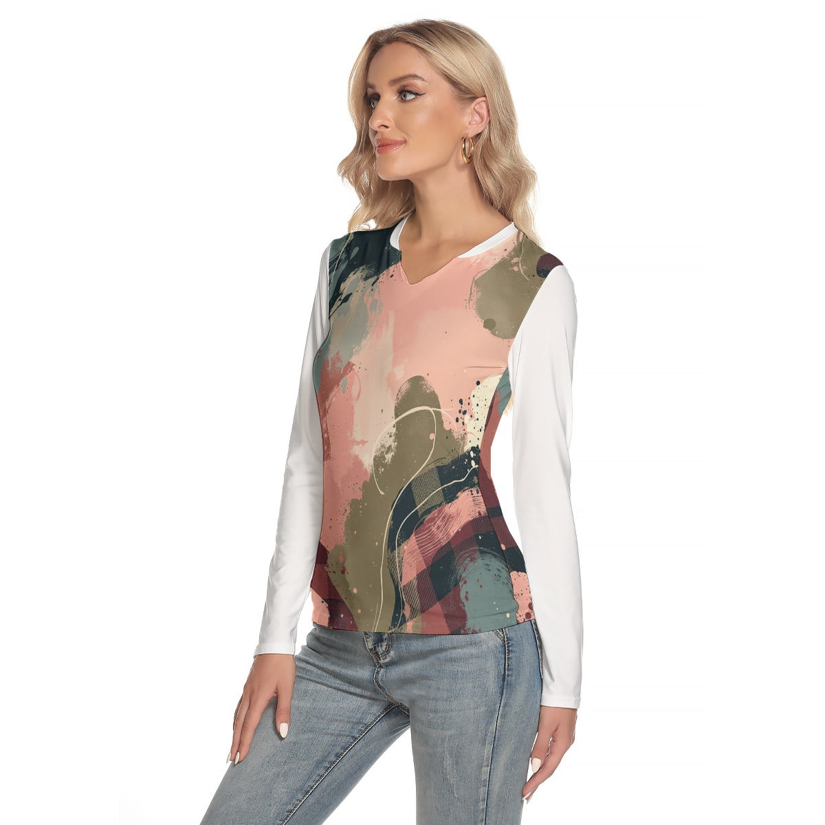 All-Over Print Women's V-Neck Long Sleeves T-Shirt