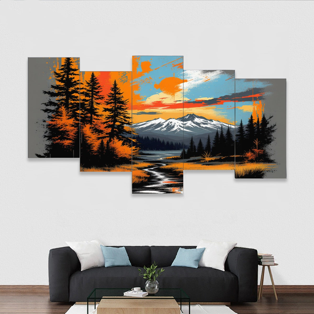 Framed five-piece mural